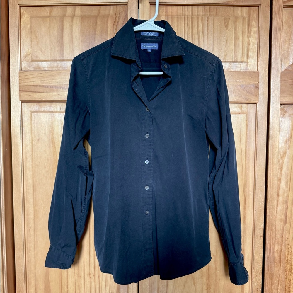 Faconnable Black Women's Button-Down‎ Shirt with Pointed Collar